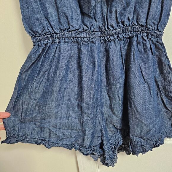Mossimo Co. Denim Strappy Tie Front Romper Women’s Small Blue Jumper Boho  EUC - Picture 5 of 11